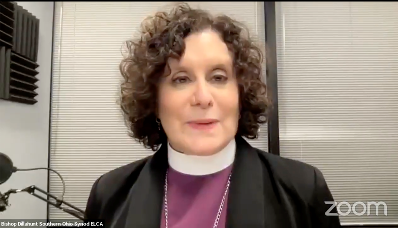 Screenshot of Bishop Dillahunt. The zoom logo is in the bottom right corner, and “Bishop Dillahunt Southern Ohio Synod ELCA” is in the bottom left corner.