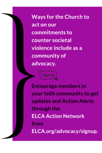 Purple background with advocacy message and sign-up button.