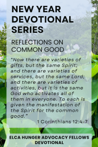 Flyer for "New Year Devotional Series" with text over a background of green leaves.