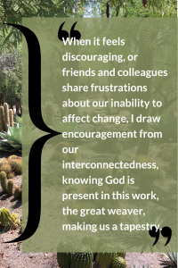 A quote about encouragement overlaid on a background of cacti and tropical trees.