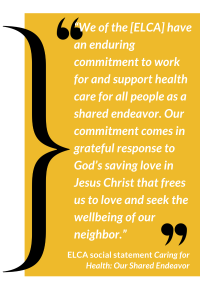 Yellow background with a white text quote about healthcare commitment by ELCA.