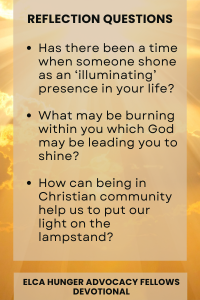 Text overlaid on a bright cloud background with reflection questions.