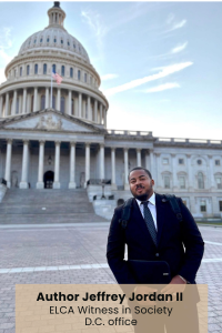 A person in a suit stands in front of the United States Capitol building.