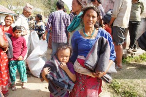 LWF-ACT Alliance distributing blankets to earthquake survivors in Gushel village, Lalitpur. LWF has been doing development work here since 2006. The earthquake has destroyed the entire village.