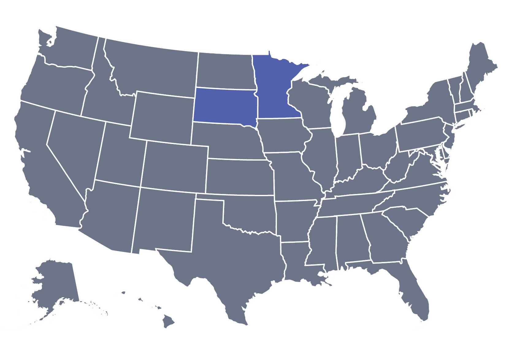 A map of the United States with South Dakota and Minnesota highlighted.