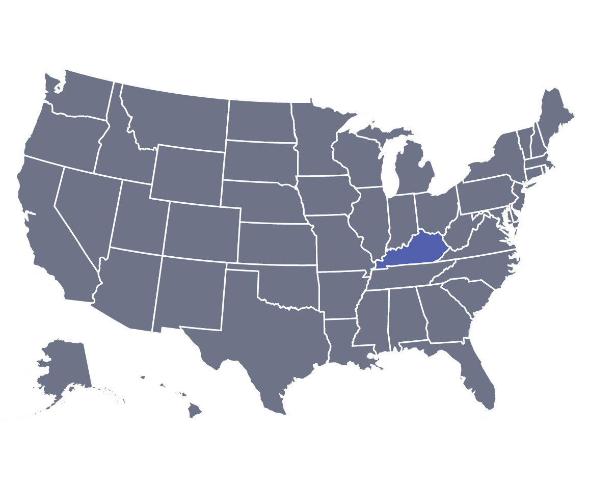 A map of the United States with Kentucky highlighted in blue.