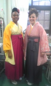 The traditional graduation Hakama style of a kimono.
