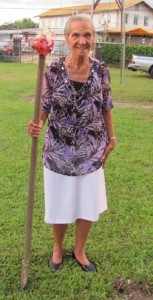 Anna Marie Baal took the first shovel of dirt at the groundbreaking for the new church.