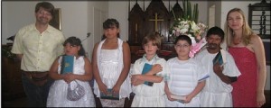Our First Communion class, with David and Kate the bookends and Matthew in the middle.