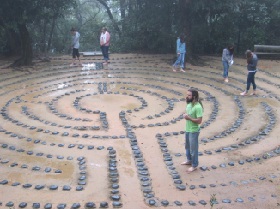 YAGM participants navigate a labyrinth.