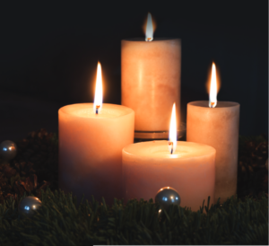 Lit Advent candles from cover of Advent study