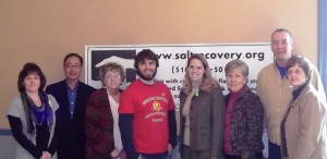 From Left: Marriane Roberts, SALT Staff; Pr. Joe Chu, LDR; Pr.  Elaine Berg, Conference Dean, Josh DeBartolo, Schoharie Recovery Inc. Director; Pr. Sherri Meyer-Veen, SALT President; Sarah Goodrich, SALT Executive Director; Ken Dingee, SALT Staff; Patsy Glista, Upstate New York Synod Assistant to the Bishop.        