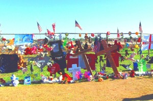 Tributes paid to tornaodes victims at the site of Plaza Towers Elementary School, one of the two elementary schools destroyed on May 20.