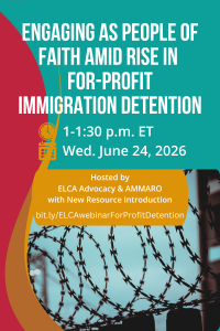 Promotional graphic for a webinar on faith and immigration detention scheduled for June 24, 2026.