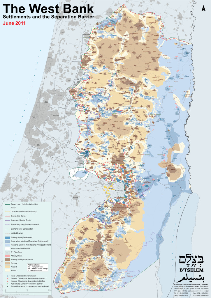 B'Tselem Map of The West Bank, June 2011